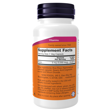 NOW Foods, Biotina 5000 mcg – 60 Capsule vegetale