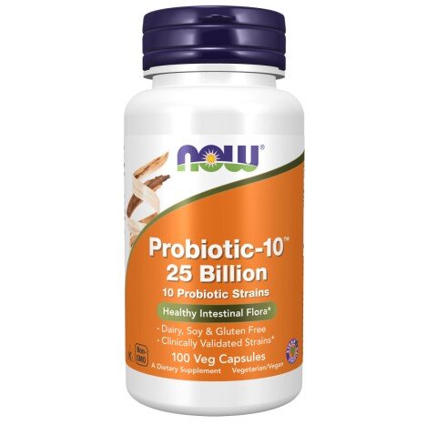 NOW Foods, Probiotic-10 25 Billion - 100 Capsule NOW Foods, Probiotic-10 25 Billion, pentru pentru susținerea florei intestinale și îmbunătățirea digestiei