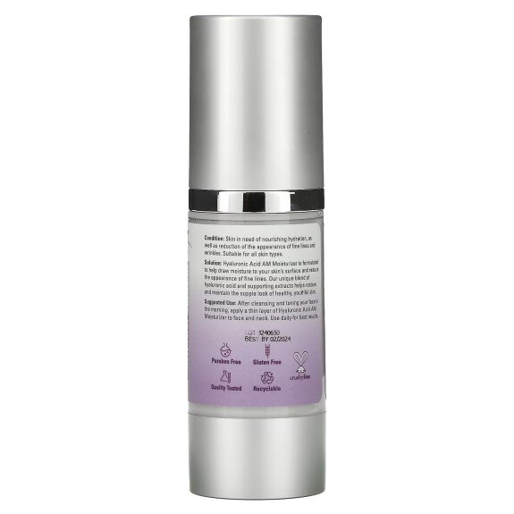 NOW Foods, Hyaluronic Acid AM Moisturizer, pentru pentru hidratarea pielii și reducerea semnelor de îmbătrânire
