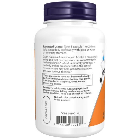 NOW Foods, GABA 750mg, pentru pentru susținerea relaxării și reducerea stresului