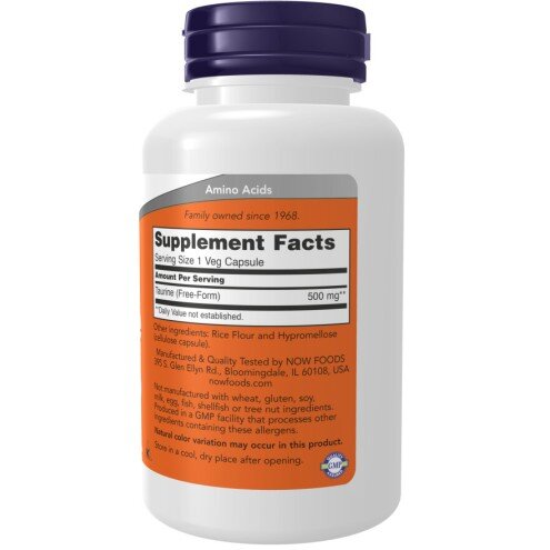 Taurina 500 mg – 100 Capsule vegetale – NOW Foods NOW Foods, Taurina 500 mg – 100 Capsule vegetale