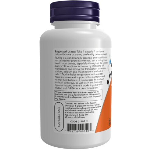 NOW Foods, Taurina 500 mg – 100 Capsule vegetale