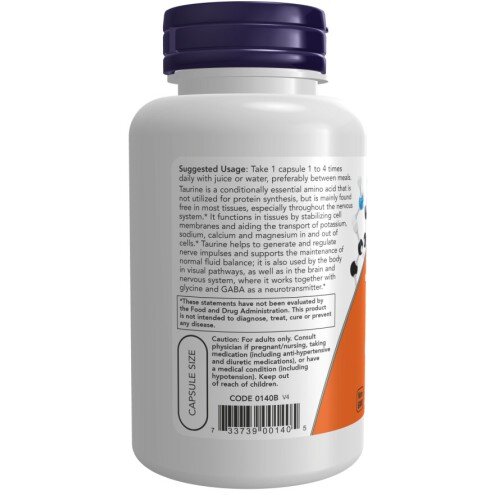 Taurina 500 mg – 100 Capsule vegetale – NOW Foods NOW Foods, Taurina 500 mg – 100 Capsule vegetale
