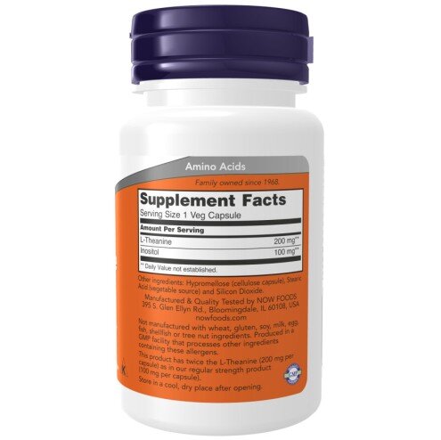 L-Teanina cu Inozitol – 60 Capsule vegetale – NOW Foods NOW Foods, L-Teanina 200 mg – 60 Capsule vegetale