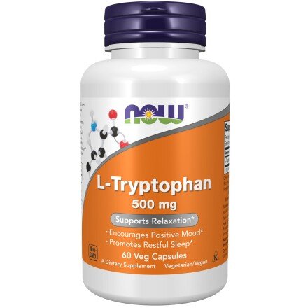 NOW Foods, L-Tryptophan 500mg - 60 Capsule vegetale NOW Foods, L-Tryptophan 500mg, pentru pentru susținerea somnului și îmbunătățirea stării de bine