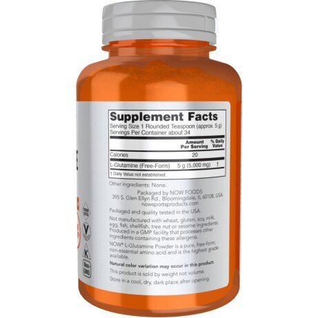 L-Glutamina – 170 g – NOW Foods NOW Foods, L-Glutamina – 170 g