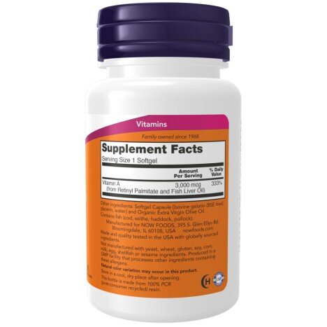 NOW Foods, Vitamina A 10,000 IU – 100 Gelule moi