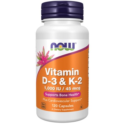 Vitamina D-3 și K-2 – 120 Capsule vegetale – NOW Foods NOW Foods, Vitamina D-3 și K-2 – 120 Capsule vegetale