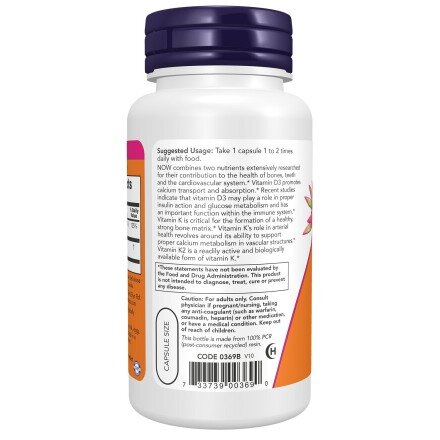 Vitamina D-3 și K-2 – 120 Capsule vegetale – NOW Foods NOW Foods, Vitamina D-3 și K-2 – 120 Capsule vegetale