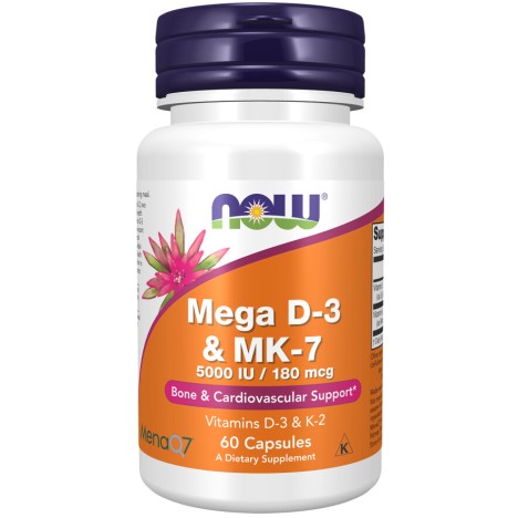 MEGA D-3 + K-2 MK7 – 60 Capsule vegetale – NOW Foods NOW Foods, MEGA D-3 + K-2 MK7 – 60 Capsule vegetale