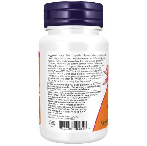 NOW Foods, MEGA D-3 + K-2 MK7 – 60 Capsule vegetale