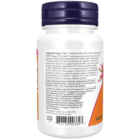 MEGA D-3 + K-2 MK7 – 60 Capsule vegetale – NOW Foods NOW Foods, MEGA D-3 + K-2 MK7 – 60 Capsule vegetale