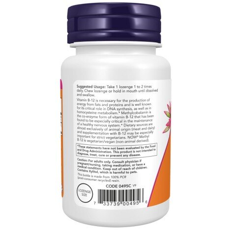 NOW Foods, Methyl B12 1000mcg - 100 Tablete NOW Foods, Methyl B12 1000mcg, pentru pentru susținerea energiei și sănătatea sistemului nervos