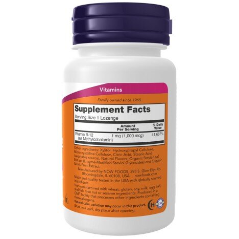 NOW Foods, Methyl B12 1000mcg - 100 Tablete NOW Foods, Methyl B12 1000mcg, pentru pentru susținerea energiei și sănătatea sistemului nervos