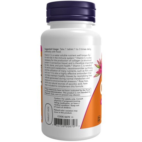NOW Foods, Vitamina C-500 -100 Tablete NOW Foods, Vitamina C-500, pentru pentru susținerea sistemului imunitar și protecția antioxidantă