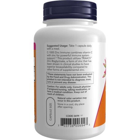 NOW Foods, Foods Vitamina C-1000 Zinc Immune NOW Foods Vitamina C Zinc capsule vegetale