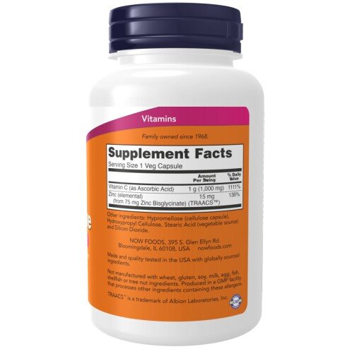 NOW Foods, Foods Vitamina C-1000 Zinc Immune NOW Foods Vitamina C Zinc capsule vegetale