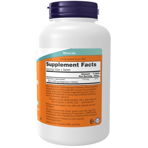 Magneziu Malat 1000 mg – NOW Foods Magnesium Malate 1000 mg – 180 Tablete – NOW Foods