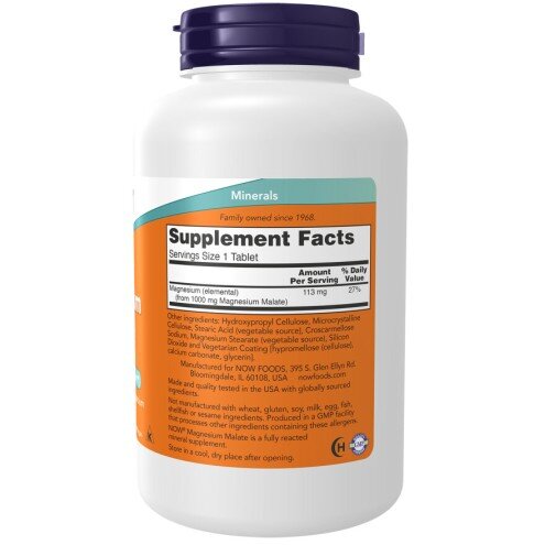 Magneziu Malat 1000 mg – NOW Foods Magnesium Malate 1000 mg – 180 Tablete – NOW Foods