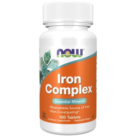 NOW Foods, Iron Complex Vegetarian - 100 Tablete NOW Foods, Iron Complex Vegetarian, pentru pentru susținerea sănătății sistemului imunitar și a energiei