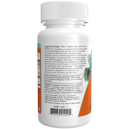 NOW Foods, Iron Complex Vegetarian - 100 Tablete NOW Foods, Iron Complex Vegetarian, pentru pentru susținerea sănătății sistemului imunitar și a energiei