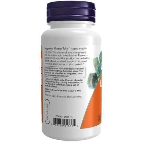NOW Foods, Foods L-OptiZinc 30 mg - 100 Capsule vegetale NOW Foods, L-OptiZinc 30 mg, pentru pentru susținerea sănătății pielii și sistemului imunitar