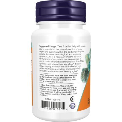 NOW Foods, Zinc Gluconat 50mg - 100 Tablete NOW Foods, Zinc Gluconat 50mg, pentru pentru susținerea imunității și sănătatea pielii