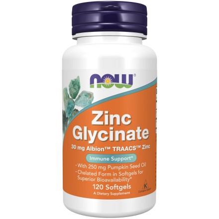 NOW Foods, Zinc Glycinate - 120 Softgels NOW Foods, Zinc Glycinate, pentru pentru susținerea imunității și sănătatea pielii