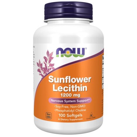NOW Foods, Lecitina din Floarea Soarelui 1200mg - 100 Gelule NOW Foods, Lecitina din Floarea Soarelui 1200mg, pentru pentru sprijinul sănătății cerebrale și metabolizarea grăsimilor