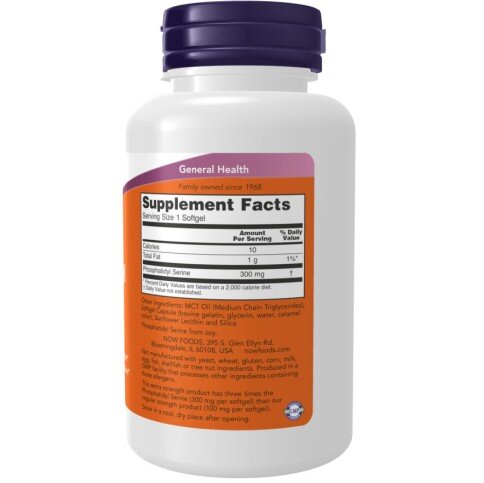 NOW Foods, Foods Phosphatidyl Serine 300mg - 50 Softgels NOW Foods, Phosphatidyl Serine 300mg, pentru pentru susținerea sănătății cognitive și echilibrul mental