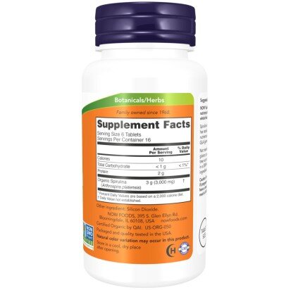 NOW Foods, Spirulina Organica Non-GMO 500mg, pentru pentru susținerea energiei și protecția antioxidantă