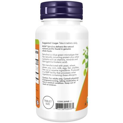 NOW Foods, Spirulina Organica Non-GMO 500mg, pentru pentru susținerea energiei și protecția antioxidantă
