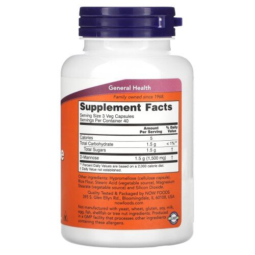 NOW Foods, D-Mannose 500mg - 240 Capsule vegetale NOW Foods, D-Mannose 500mg, pentru pentru susținerea sănătății tractului urinar