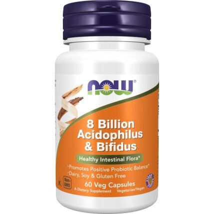 NOW Foods, Acidophilus & Bifidus 8 Billion - 60 Capsule vegetale NOW Foods, Acidophilus & Bifidus 8 Billion, pentru pentru susținerea sănătății intestinale și echilibrul florei intestinale