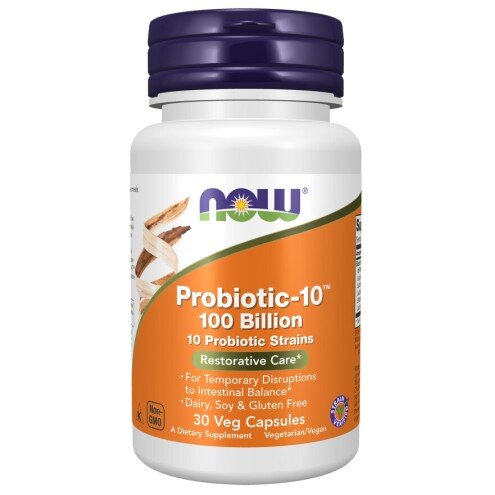 NOW Foods, Probiotic-10 100 Billion - 30 Capsule vegetale NOW Foods, Probiotic-10 100 Billion, pentru pentru susținerea sănătății intestinale și a sistemului imunitar