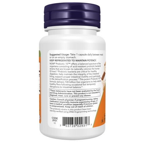 NOW Foods, Probiotic-10 100 Billion - 30 Capsule vegetale NOW Foods, Probiotic-10 100 Billion, pentru pentru susținerea sănătății intestinale și a sistemului imunitar