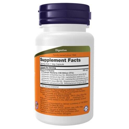 NOW Foods, Probiotic-10 100 Billion - 30 Capsule vegetale NOW Foods, Probiotic-10 100 Billion, pentru pentru susținerea sănătății intestinale și a sistemului imunitar