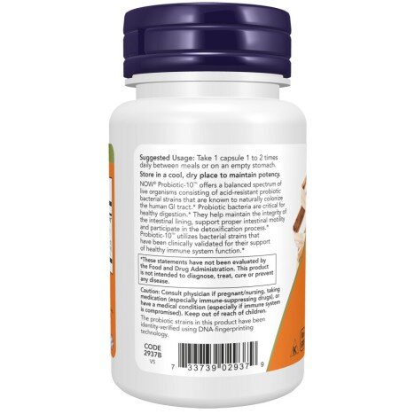 NOW Foods, Probiotic-10 25 Billion - 100 Capsule NOW Foods, Probiotic-10 25 Billion, pentru pentru susținerea florei intestinale și îmbunătățirea digestiei