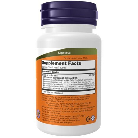 NOW Foods, Probiotic-10 25 Billion - 100 Capsule NOW Foods, Probiotic-10 25 Billion, pentru pentru susținerea florei intestinale și îmbunătățirea digestiei