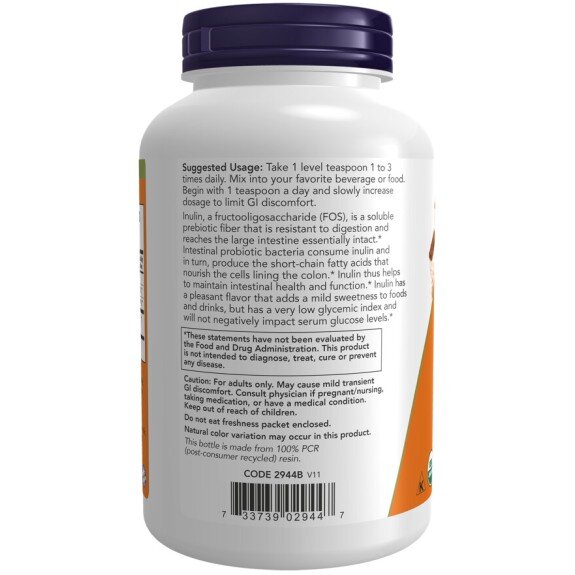 NOW Foods, Inulina - 227g NOW Foods, Inulina, pentru pentru susținerea digestiei și echilibrul florei intestinale