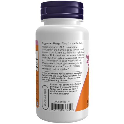 NOW Foods, Alpha Lipoic Acid 250mg - 60 Capsule vegetale NOW Foods, Alpha Lipoic Acid 250mg, pentru pentru protecția antioxidantă și susținerea sănătății celulare