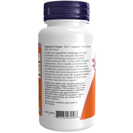 NOW Foods, Indole-3-Carbinol (I3C) 200mg - 60 Capsule NOW Foods, Indole-3-Carbinol (I3C), pentru pentru susținerea sănătății hormonale și protecția celulară