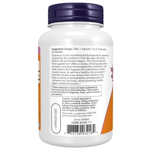 NOW Foods, Foods Colostrum 500mg NOW Foods, Colostrum 500mg, pentru pentru susținerea sistemului imunitar și regenerarea celulară