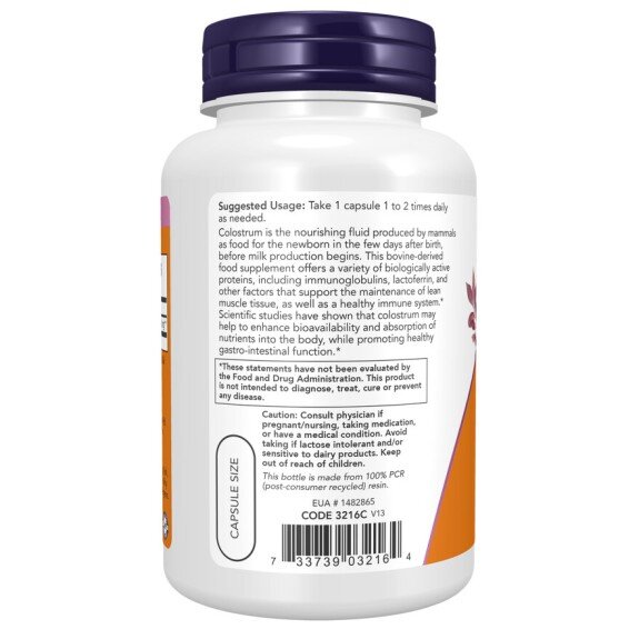 NOW Foods, Foods Colostrum 500mg NOW Foods, Colostrum 500mg, pentru pentru susținerea sistemului imunitar și regenerarea celulară