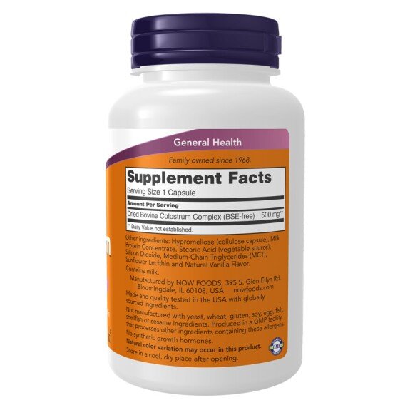 NOW Foods, Foods Colostrum 500mg NOW Foods, Colostrum 500mg, pentru pentru susținerea sistemului imunitar și regenerarea celulară