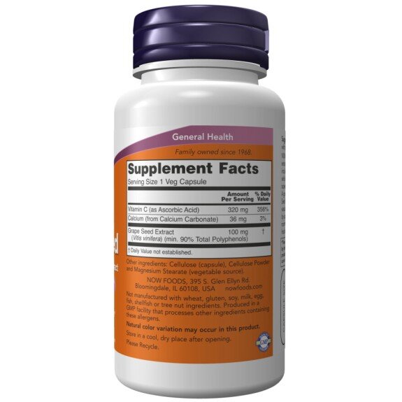NOW Foods, Grape Seed, Extract din Seminte de Struguri 100mg - 100 Capsule vegetale