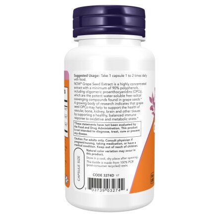NOW Foods, Foods Grape Seed Extract 250mg NOW Foods, Grape Seed Extract 250mg, pentru pentru protecția antioxidantă și sănătatea cardiovasculară