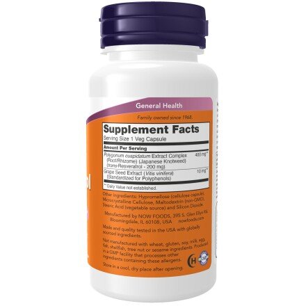 NOW Foods, Natural Resveratrol 200mg - 60 Capsule NOW Foods, Natural Resveratrol 200mg, pentru pentru protecția antioxidantă și susținerea sănătății cardiovasculare