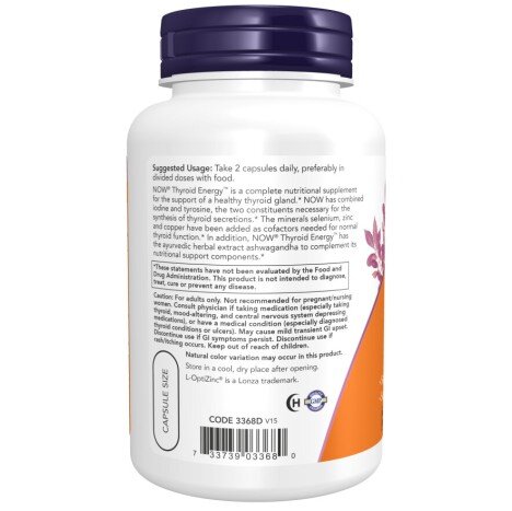 NOW Foods, Thyroid Energy - 90 Capsule NOW Foods, Thyroid Energy, pentru pentru susținerea sănătății tiroidiene și a nivelului de energie