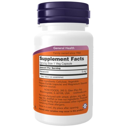 NOW Foods, Melatonina 5mg, pentru pentru susținerea unui somn odihnitor și echilibrul ritmurilor circadiene